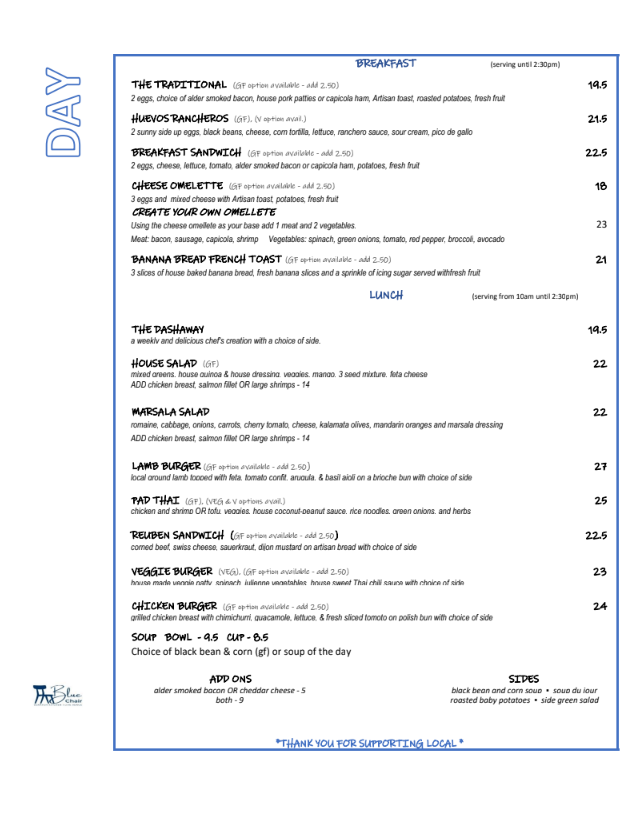 Blue Chair Food Menu 1